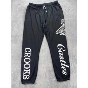 Crooks & Castles Sweatpants Mens 2XL Black Fleece Lined Graphic Print Cotton